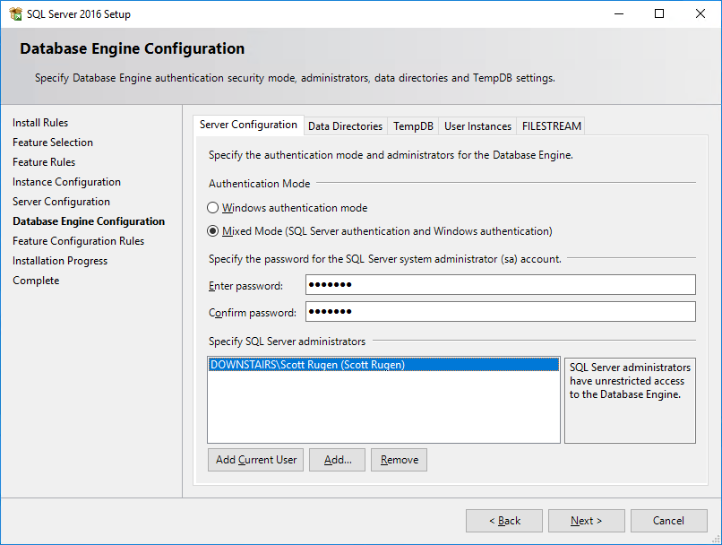 SQL Server Database Engine Configuration